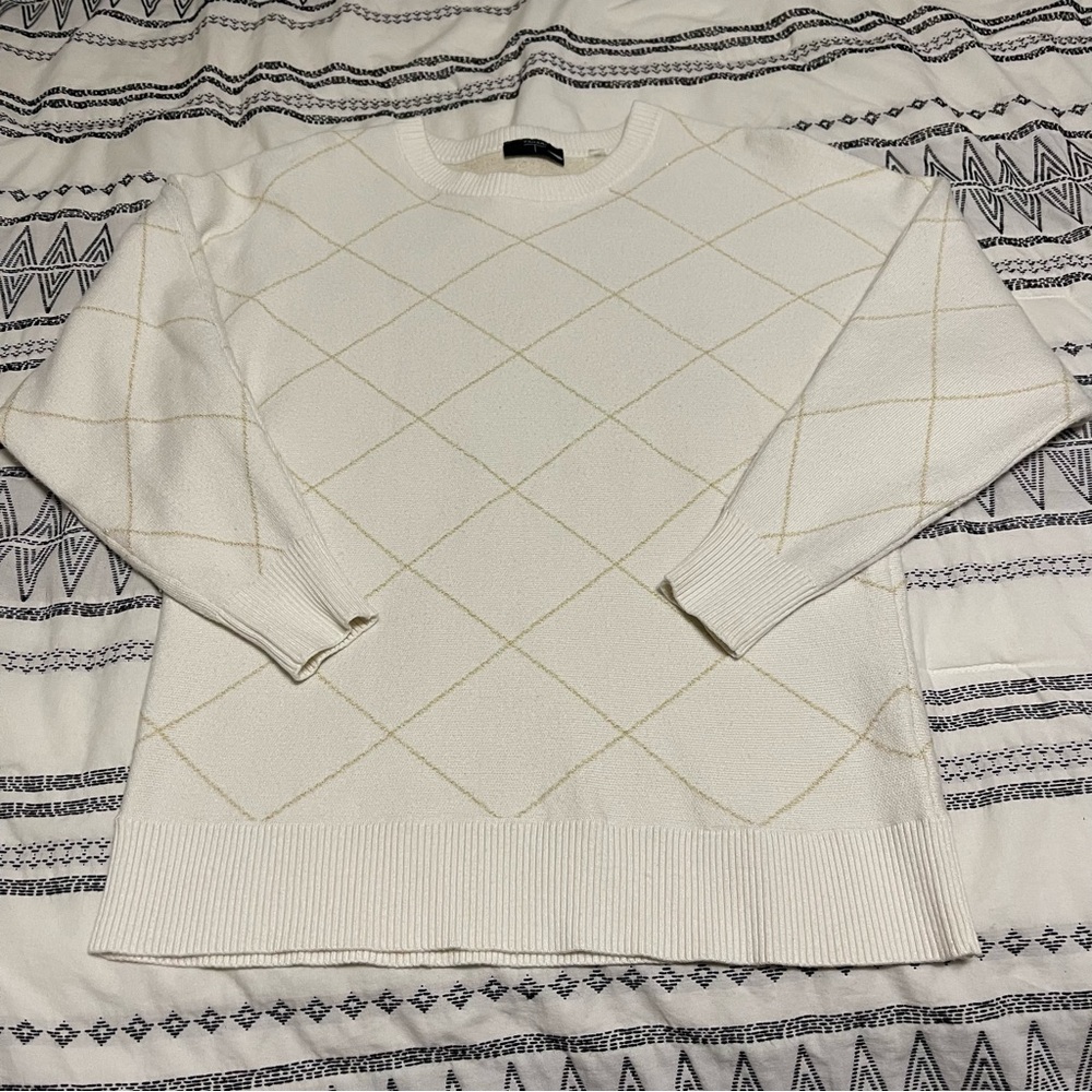 Tahari Cream Knit Sweater Diamond Pattern Dolman sleeve